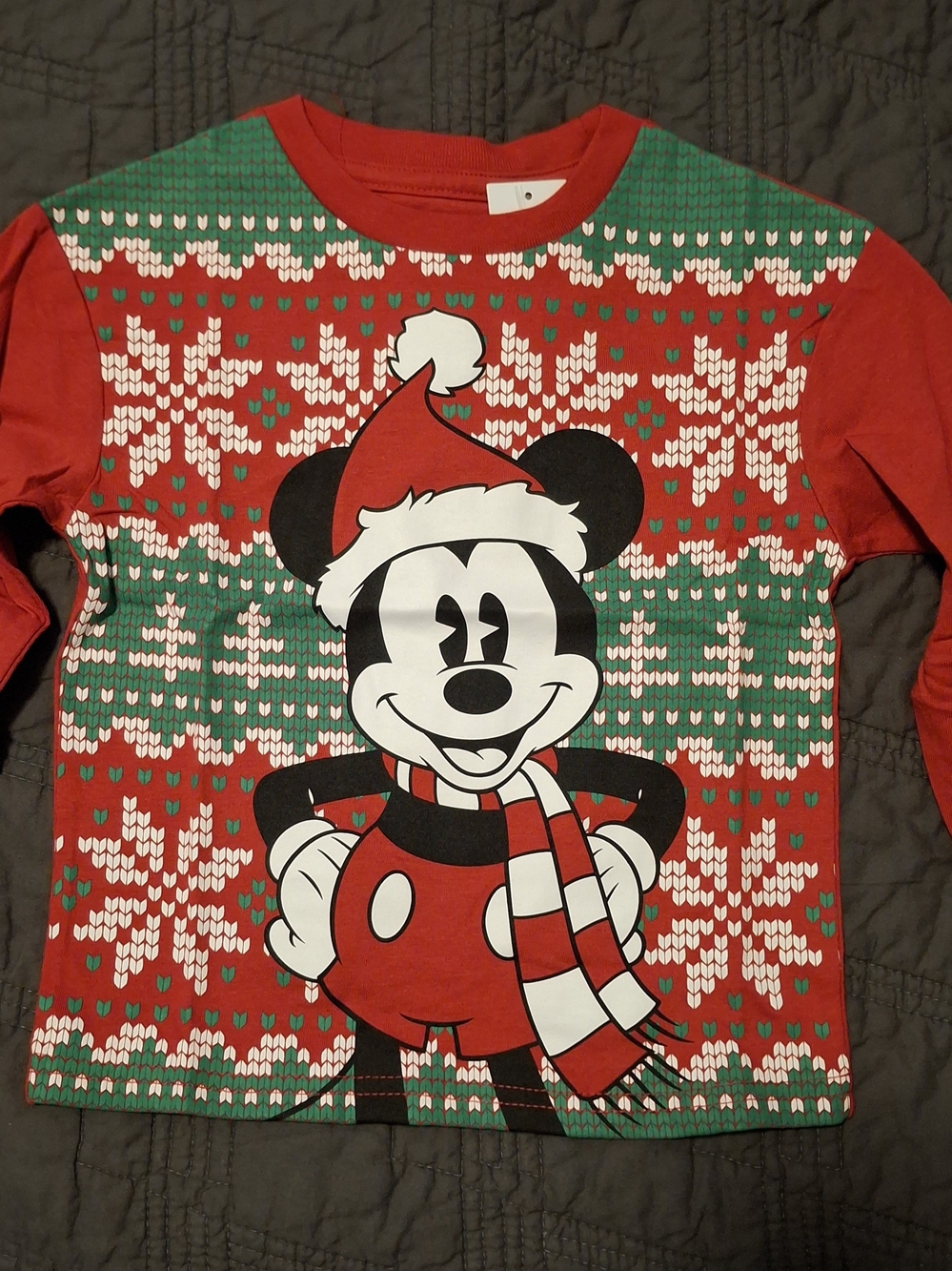 Kids Disney Red and Green Mickey Mouse Holiday Crewneck Tee Size 3T